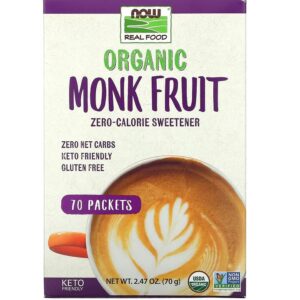 Adoçante com Zero Calorias, Orgânico de Fruta de Monge,  70 Pacotes, 70g - Now Foods