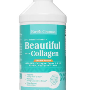 Beautiful Collagen, Colágeno Líquido 6000 com Biotina, 473ml Sabor Laranja, Earth's Creation